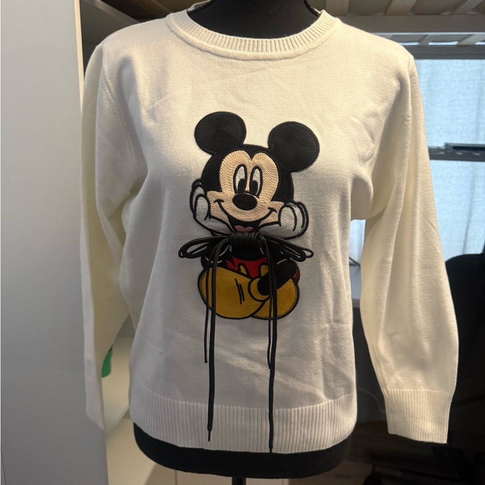 Women's Cream Mickey Mouse Crew Neck Sweater
